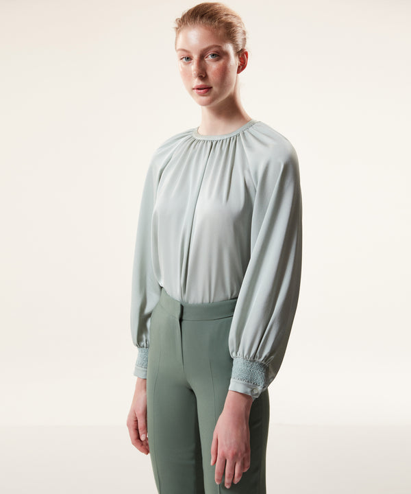 Machka Pleat Detailed Solid Blouse Light Green