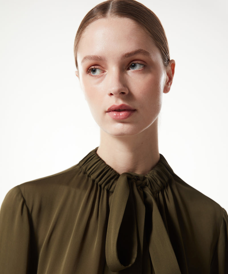 Machka Collar Detailed Sheer Blouse Khaki