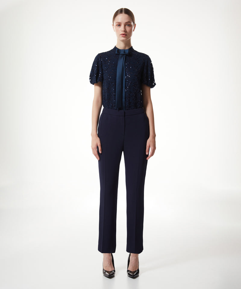 Machka Lace-Embroidered Blouse Navy Blue