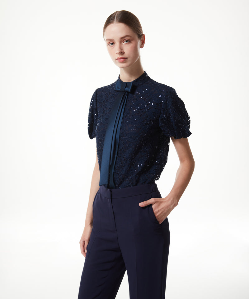 Machka Lace-Embroidered Blouse Navy Blue