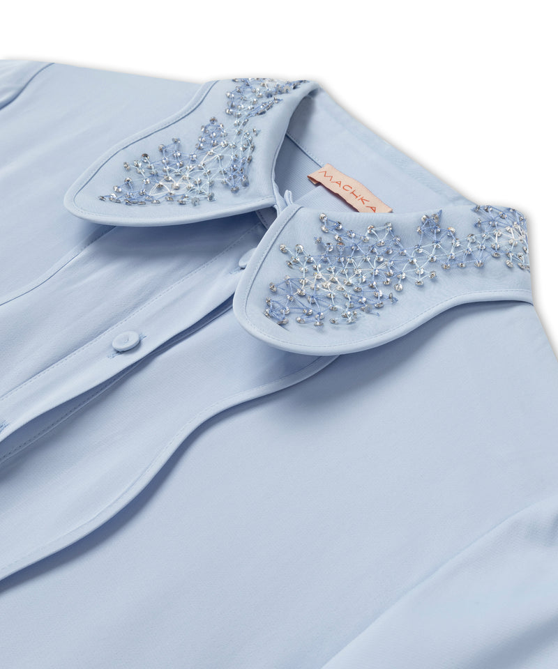 Machka Collar-Embroidered Solid Shirt Light Blue