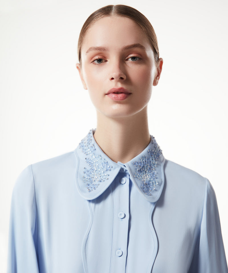 Machka Collar-Embroidered Solid Shirt Light Blue