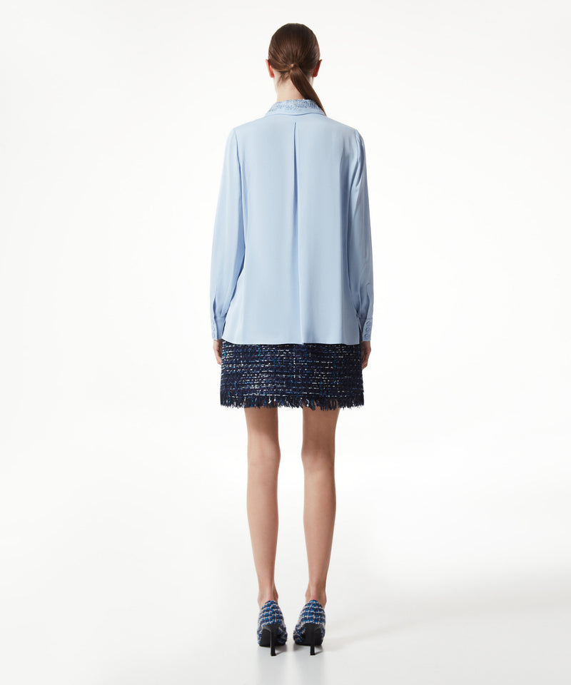 Machka Collar-Embroidered Solid Shirt Light Blue