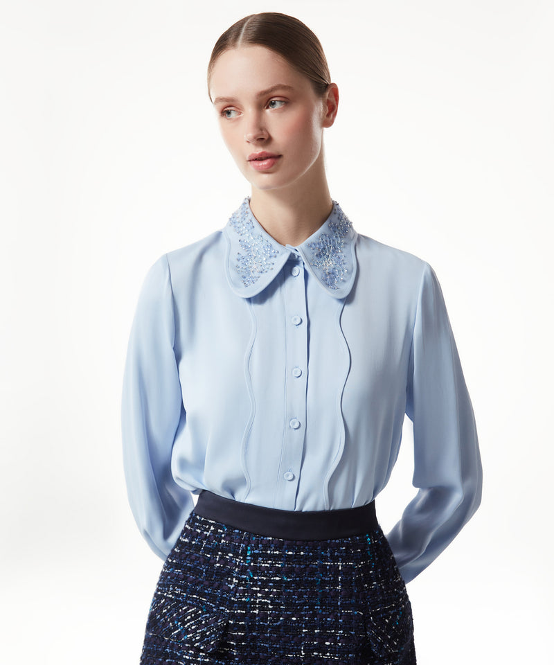 Machka Collar-Embroidered Solid Shirt Light Blue