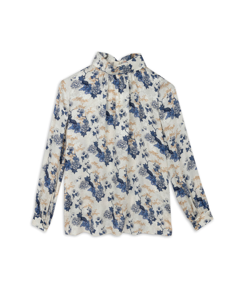 Machka Collar Lace Detail Floral Blouse Blue