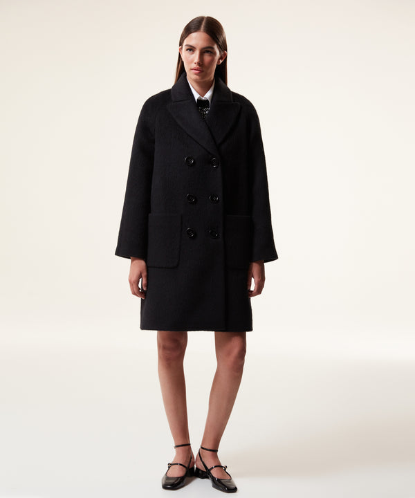 Machka Wool Blend Double-Breasted Coat Black