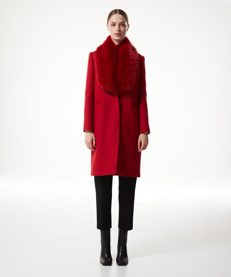 Machka Fur Garnished Coat Red