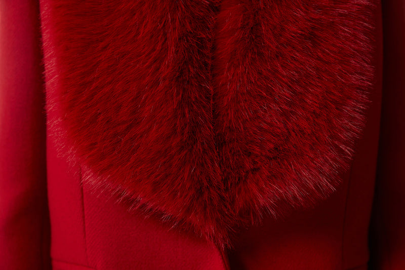 Machka Fur Garnished Coat Red