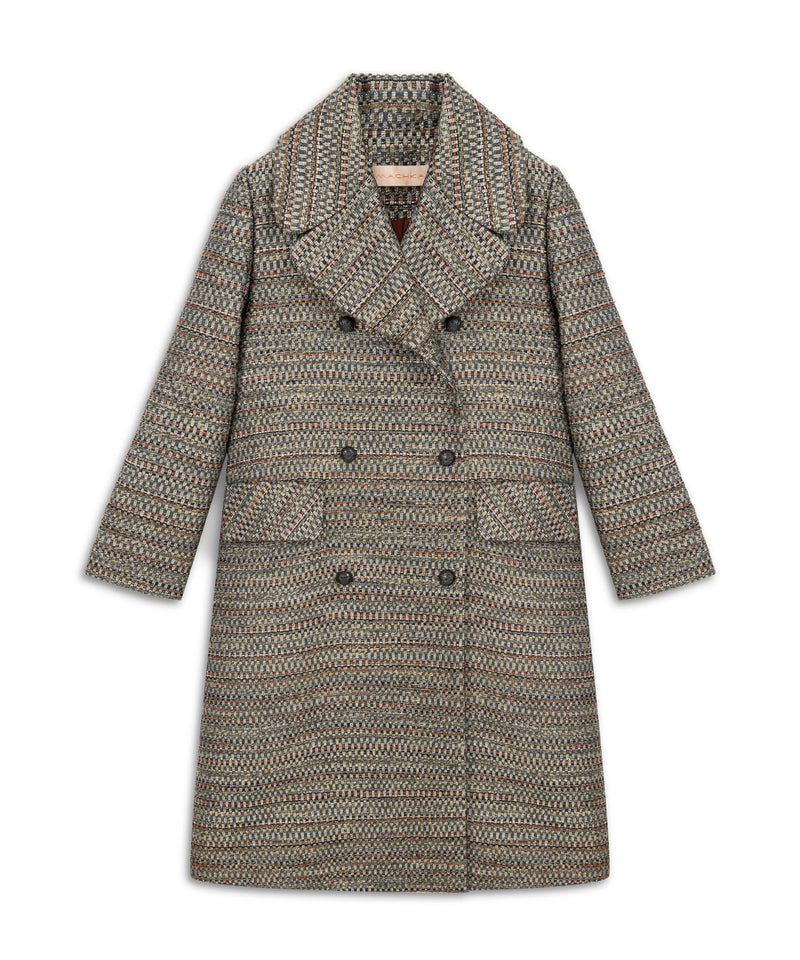 Machka Jacquard Double-Breasted Top Coat Khaki