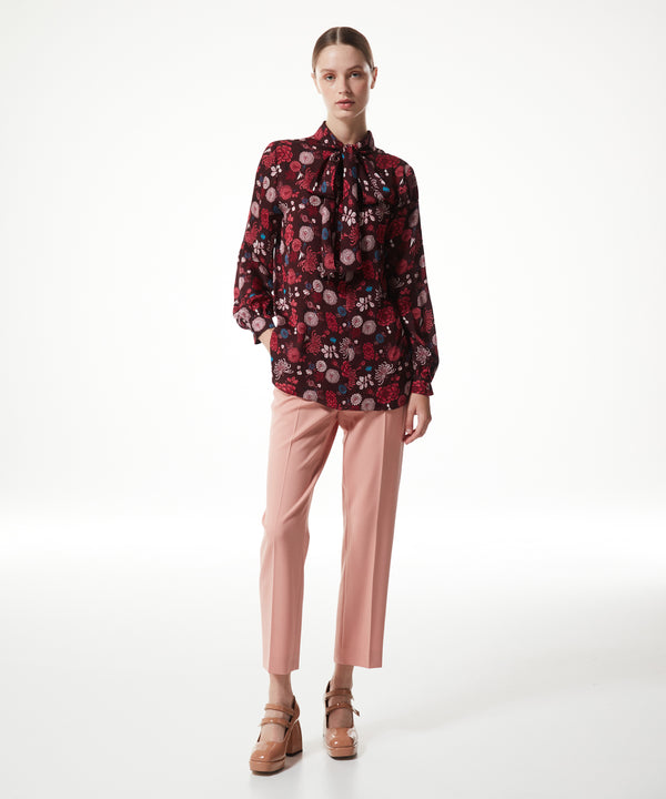 Machka Floral Pattern Scarf Blouse Bordoux