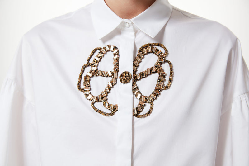 Machka Stone-Embroidered Poplin Shirt White