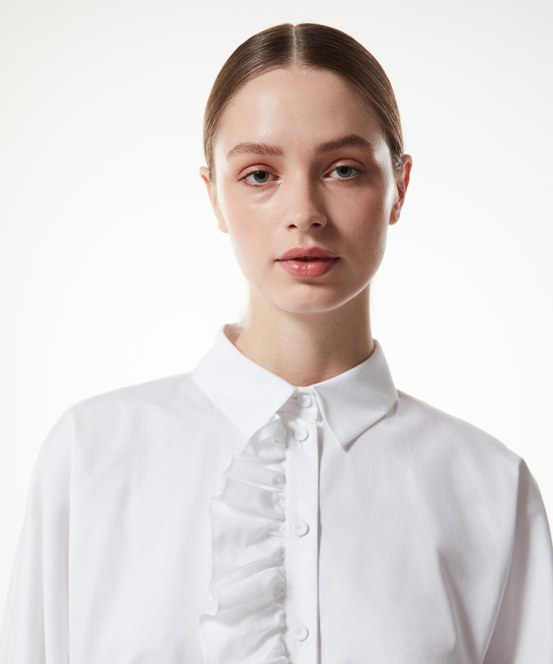 Machka Oversize Shirt With Ruffle Trim White