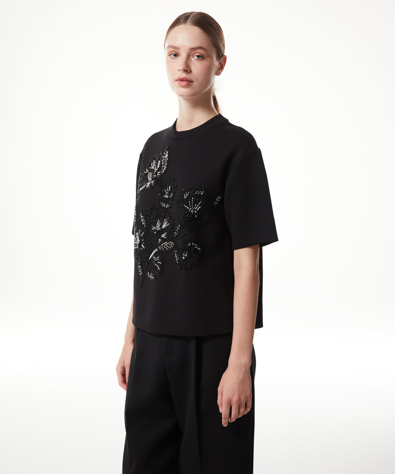 Machka Bead-Embroidered T-Shirt Black