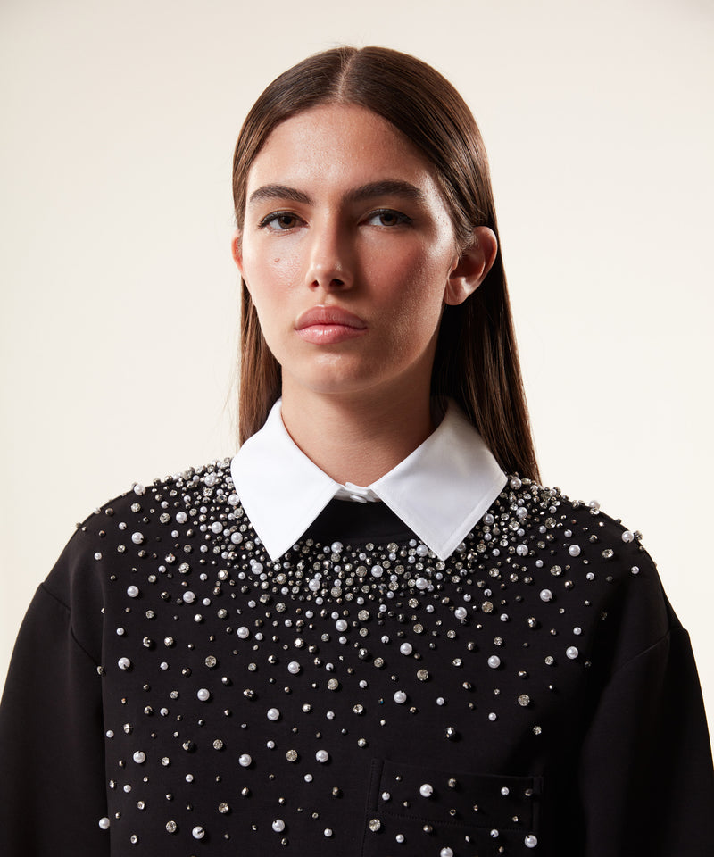 Machka Pearl-Embroidered Sweatshirt Black