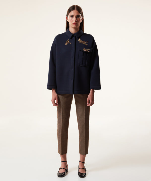 Machka Bird Embroidery Sweatshirt Navy Blue