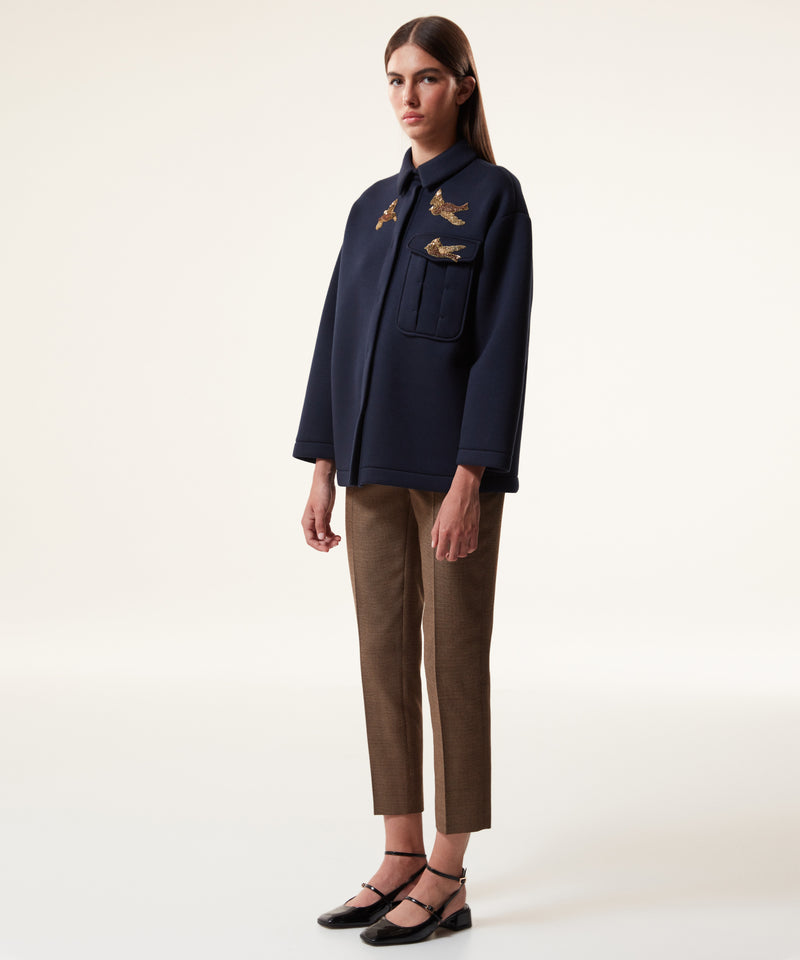 Machka Bird Embroidery Sweatshirt Navy Blue