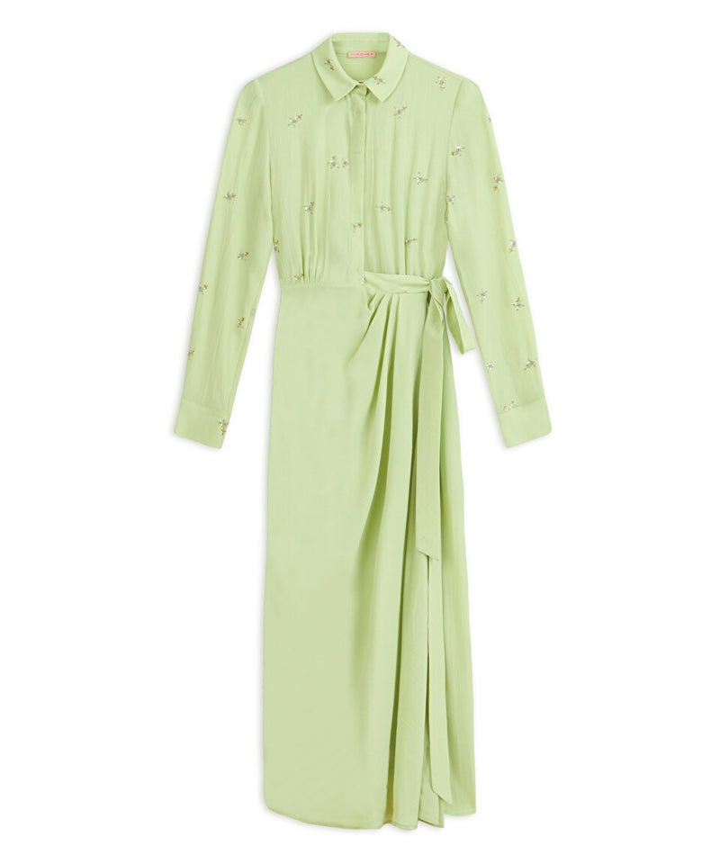 Machka Embroidered Belted Dress Light Green