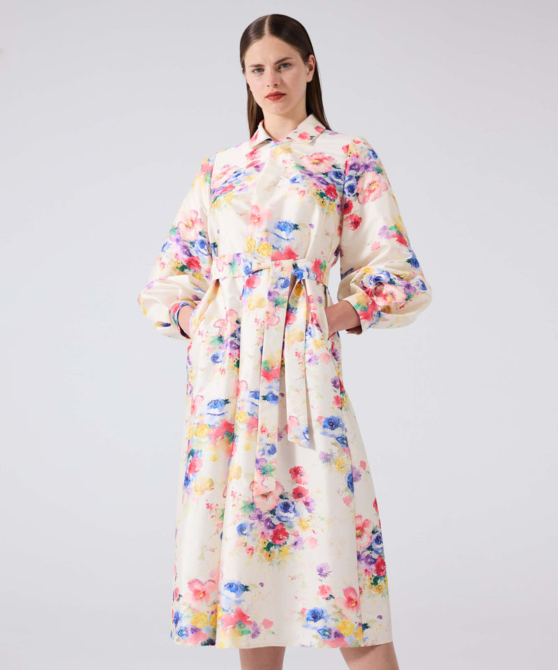 Machka Floral Pattern Shirt Collar Dress Off White