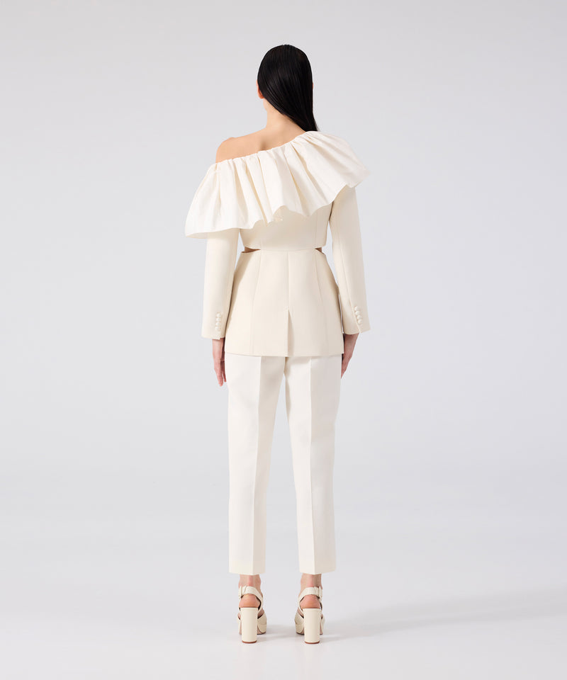 Machka Asymmetrical Off Shoulder Jacket Off White