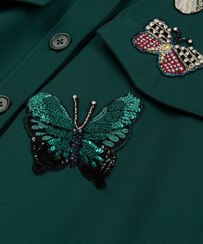 Machka Butterfly Embroidered Shirt Jacket Dark Green