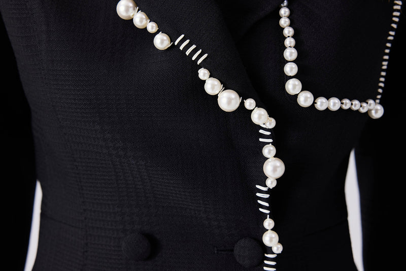 Machka Blazer With Faux Pearl Accessories Black