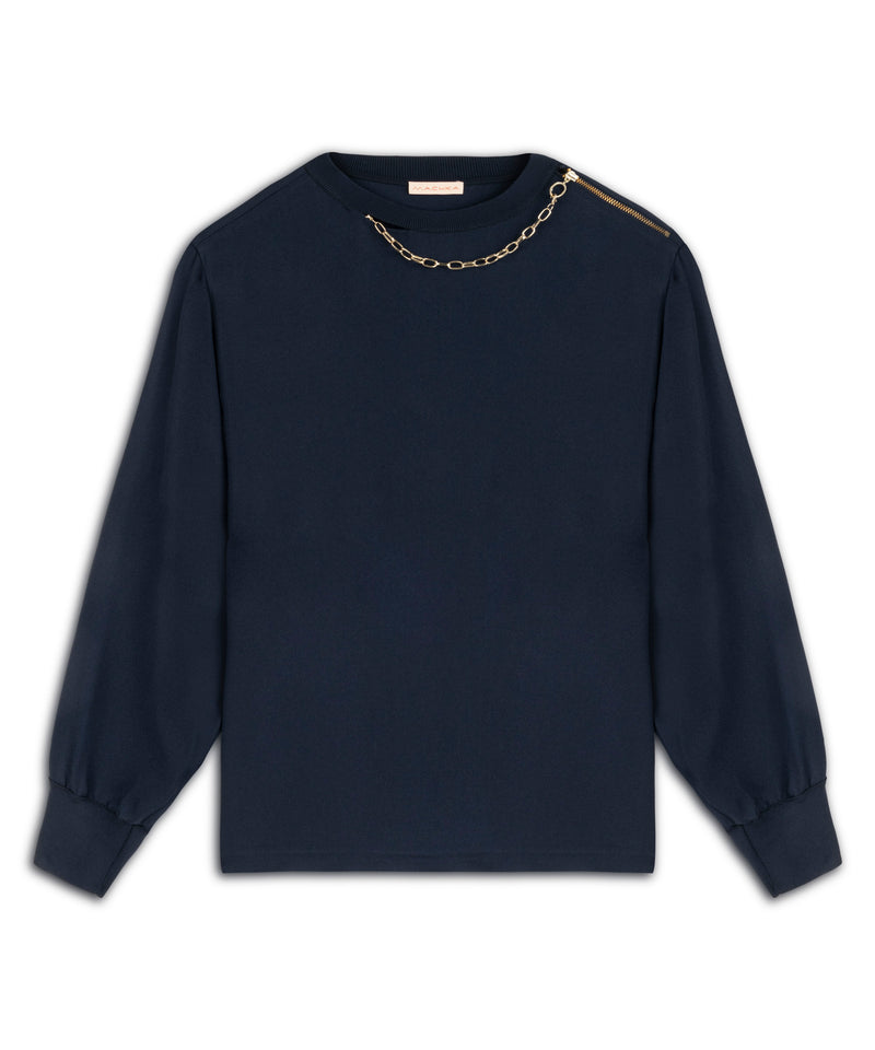 Machka Crepe Blouse With Chain Accessories
 Navy