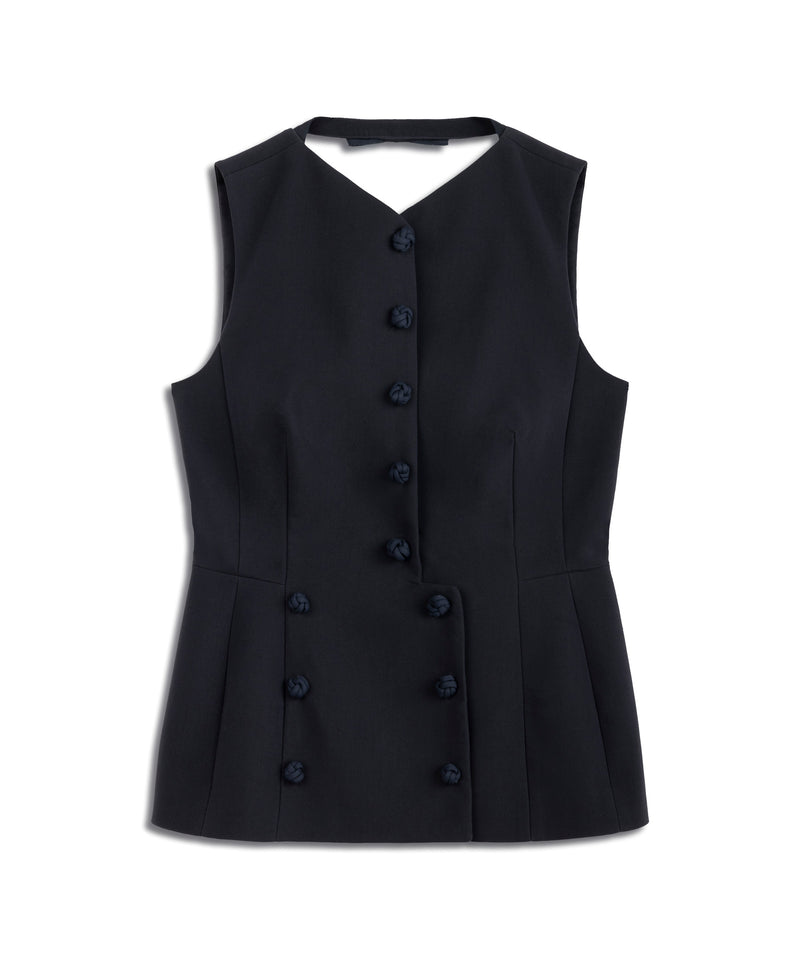 Machka Cutout Vest With Decorative Buttons Navy