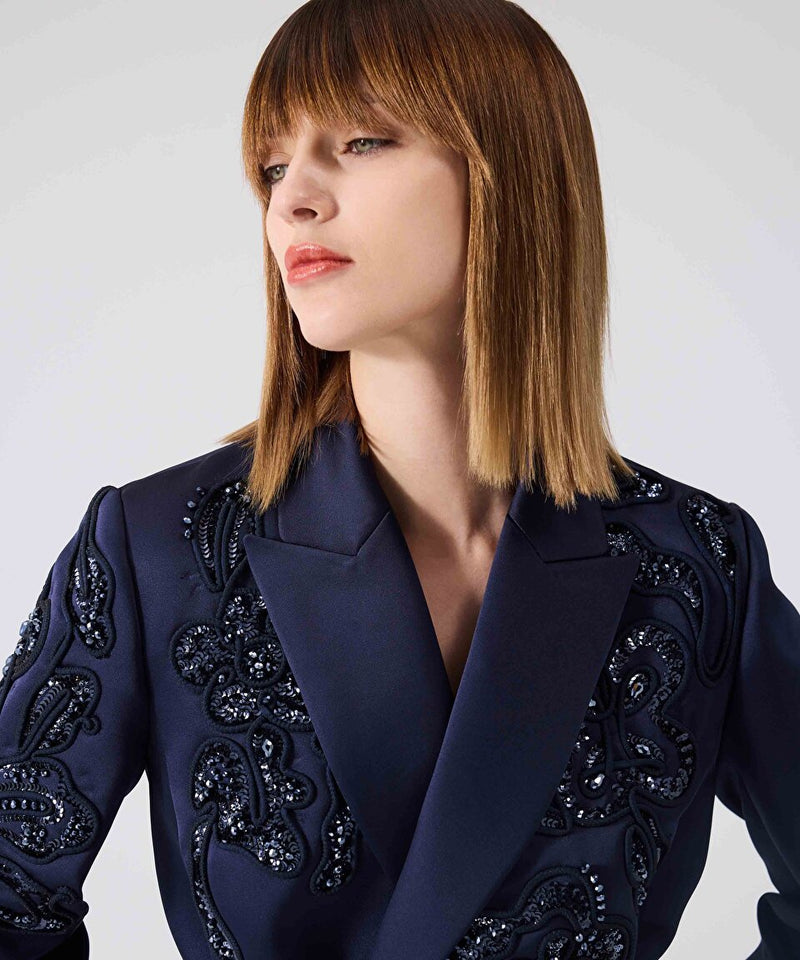 Machka Sequin Embroidered Topcoat Navy