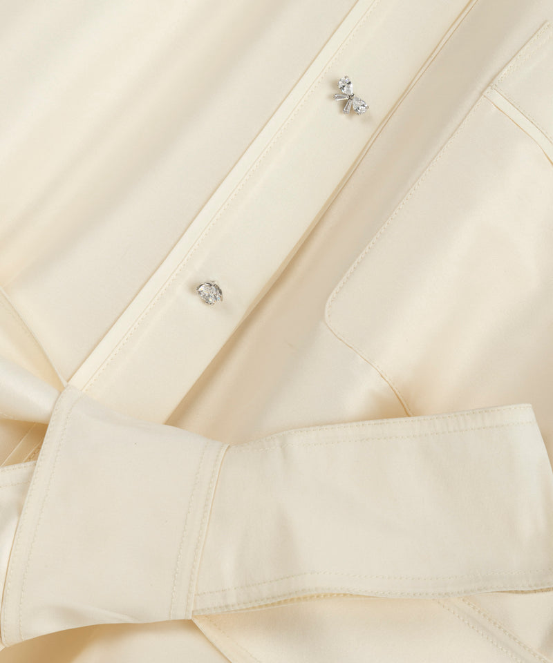 Machka Mixed Button-Down Shirt Jacket White