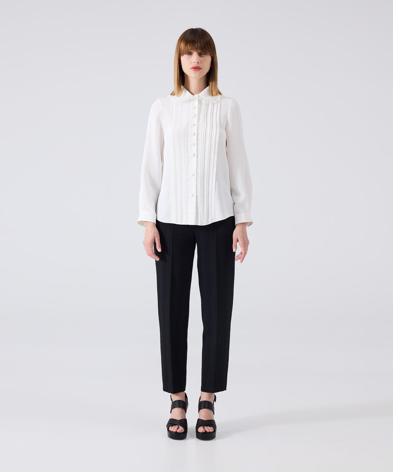 Machka Lace Striped Shirt Off White