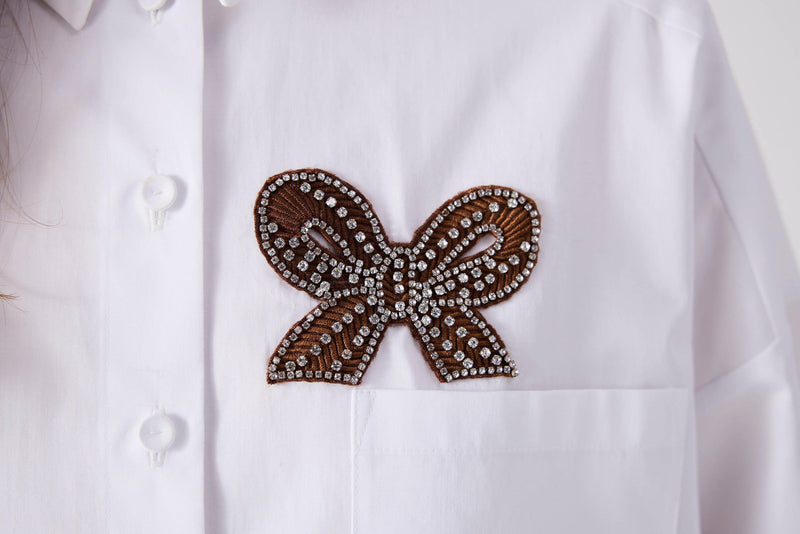 Machka Poplin Shirt With Bow Embroidery White