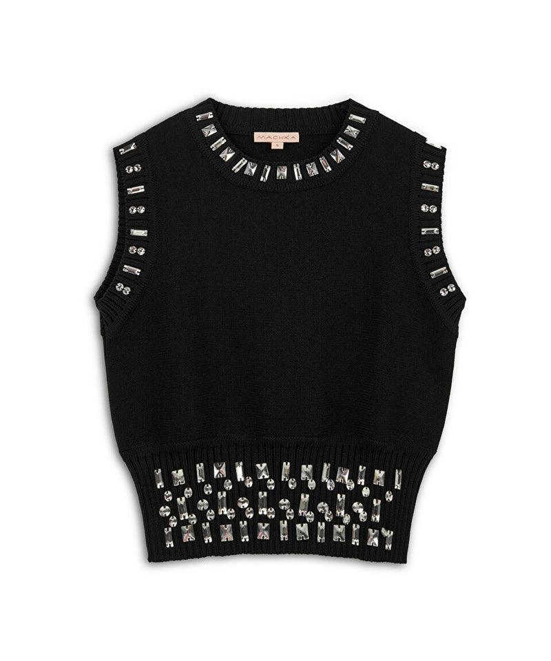 Machka Crystal Stone Embroidered Knitwear Black