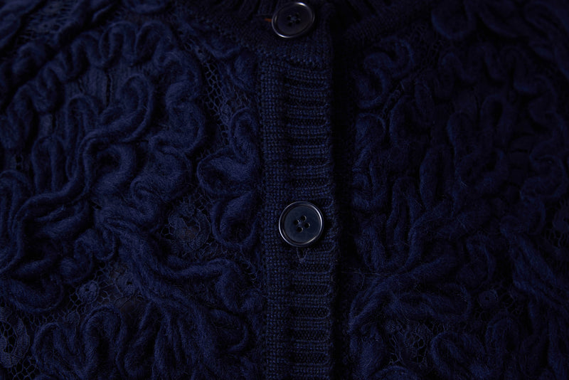 Machka Cardigan With Wool Embroidery On Lace Navy