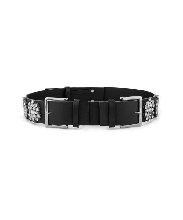 Machka Crystal Stone Leather Belt Black