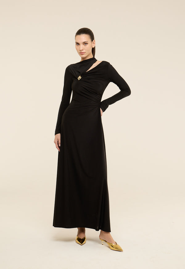 Riva Gathered Cutout Gown Dress Black