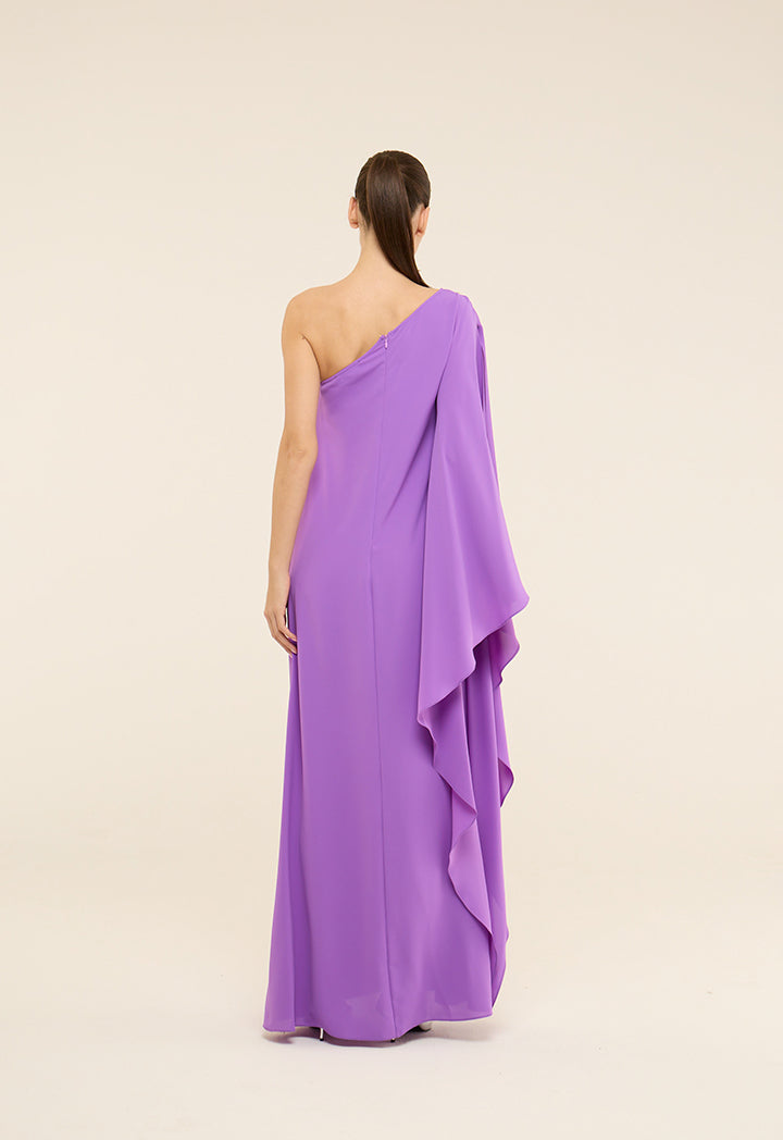 Riva One Shoulder Bow Embellished Gown Dress Purple