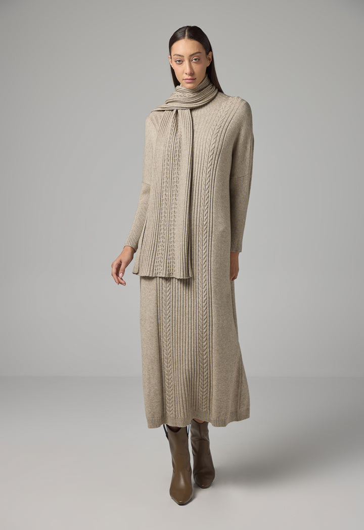 Choice Knitted Textured Dress Light Beige