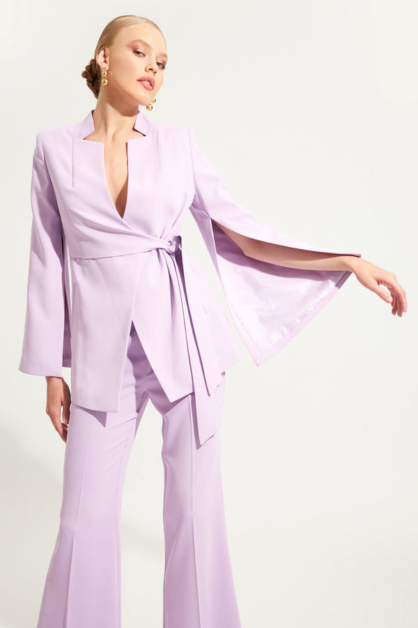 Setre Sleeve Detailed Jacket With Tie Detail Lilac