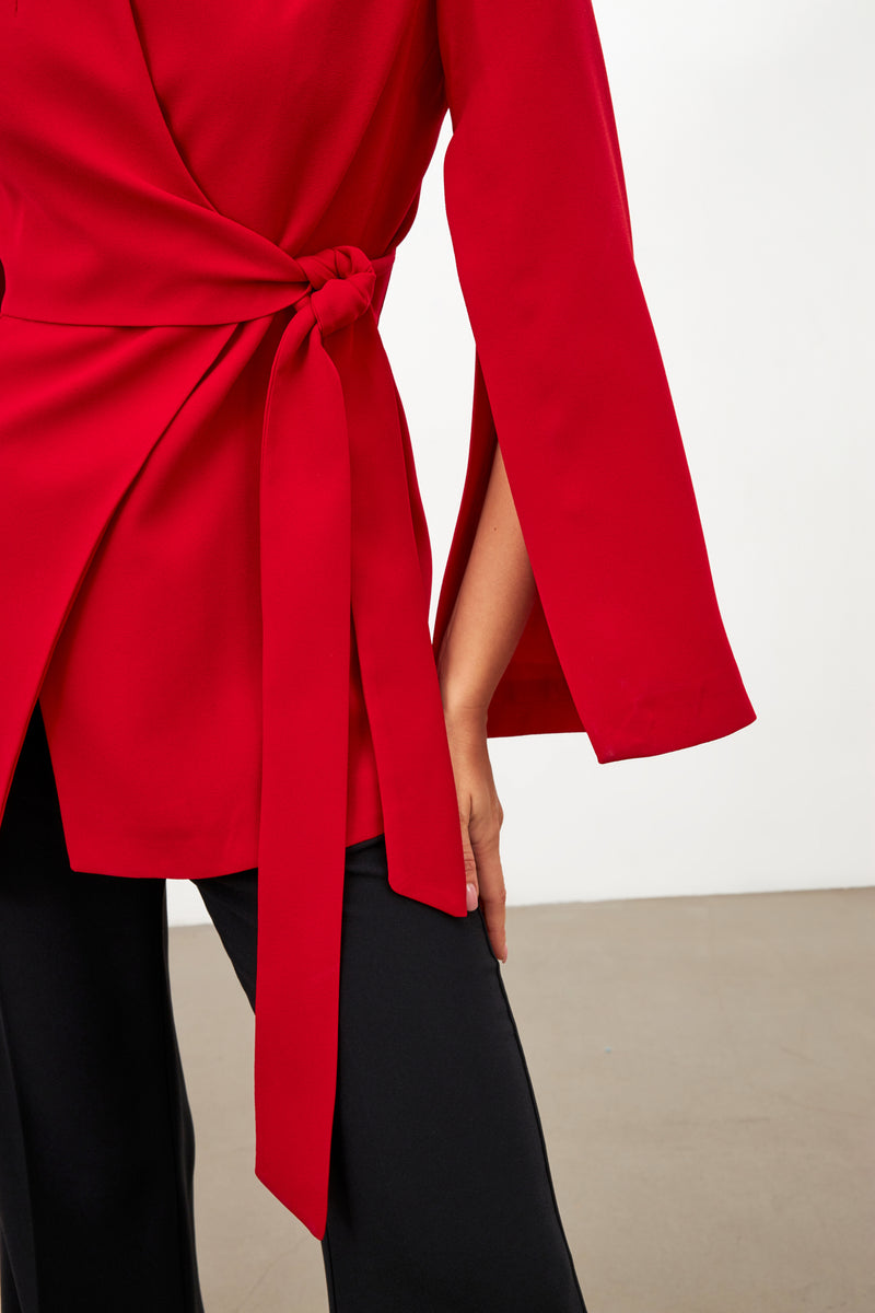 Setre Sleeve Detailed Jacket With Tie Detail Red