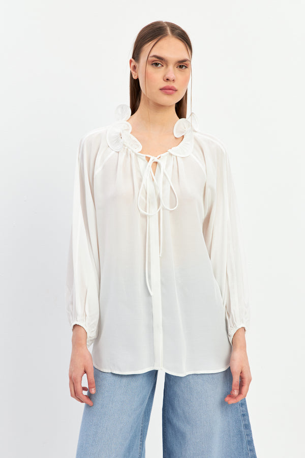 Setre Shirt With Tie Detail On Neck And Sleeves Ecru