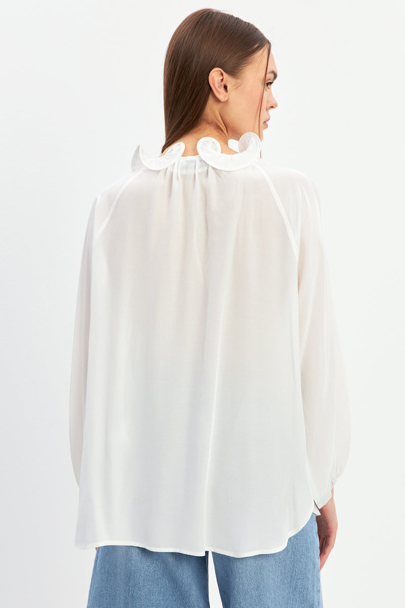 Setre Shirt With Tie Detail On Neck And Sleeves Ecru