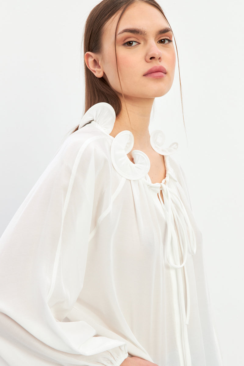 Setre Shirt With Tie Detail On Neck And Sleeves Ecru