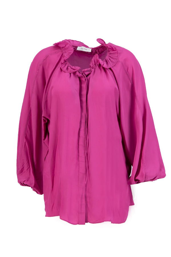 Setre Shirt With Tie Detail On Neck And Sleeves Fuchsia