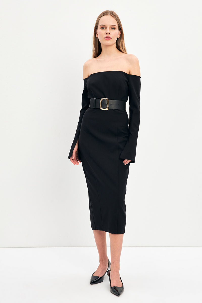 Setre Off-The-Shoulder Belted Dress Black