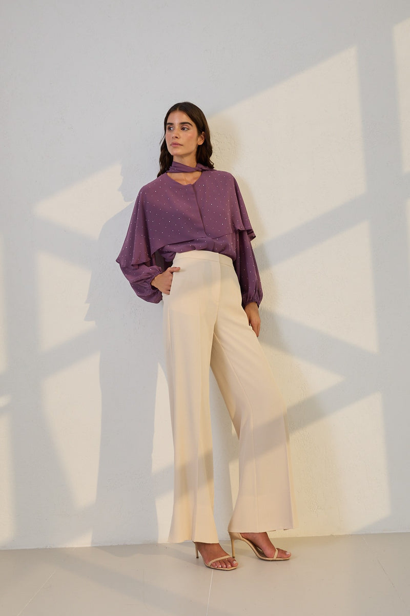 Setre High Waist Trousers With Slit Detail Beige