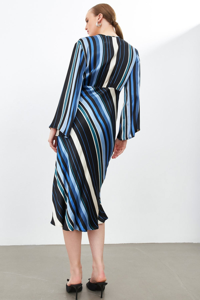 Setre Patterned V-Neck Midi Dress Sax