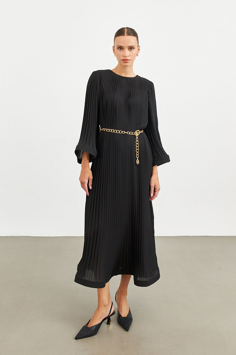 Setre Pleat Detailed Belted Dress Black