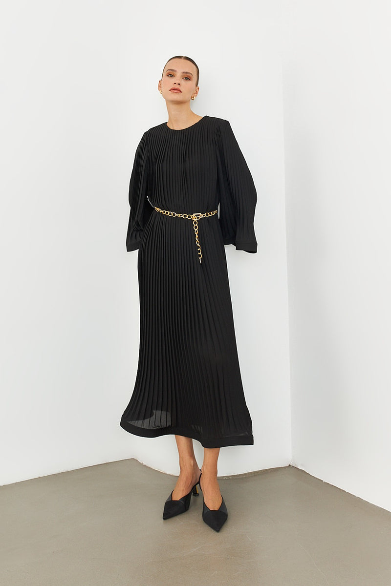 Setre Pleat Detailed Belted Dress Black