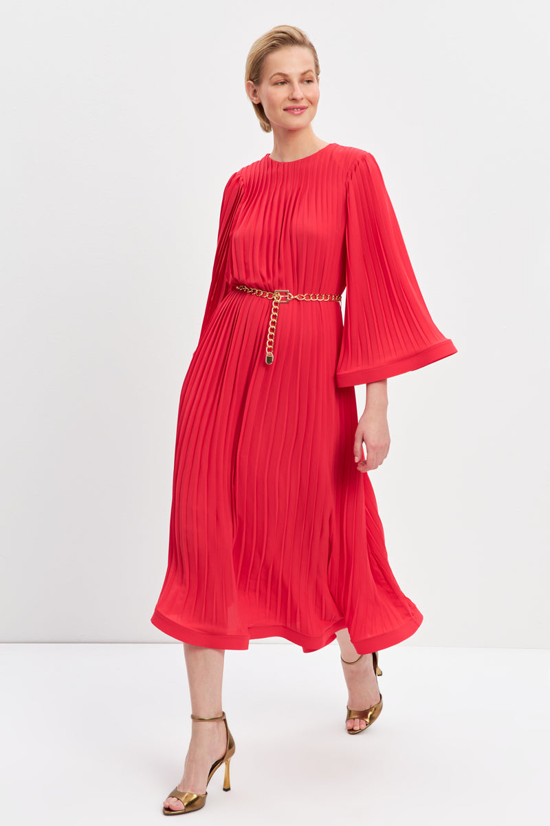 Setre Pleat Detailed Belted Dress Red