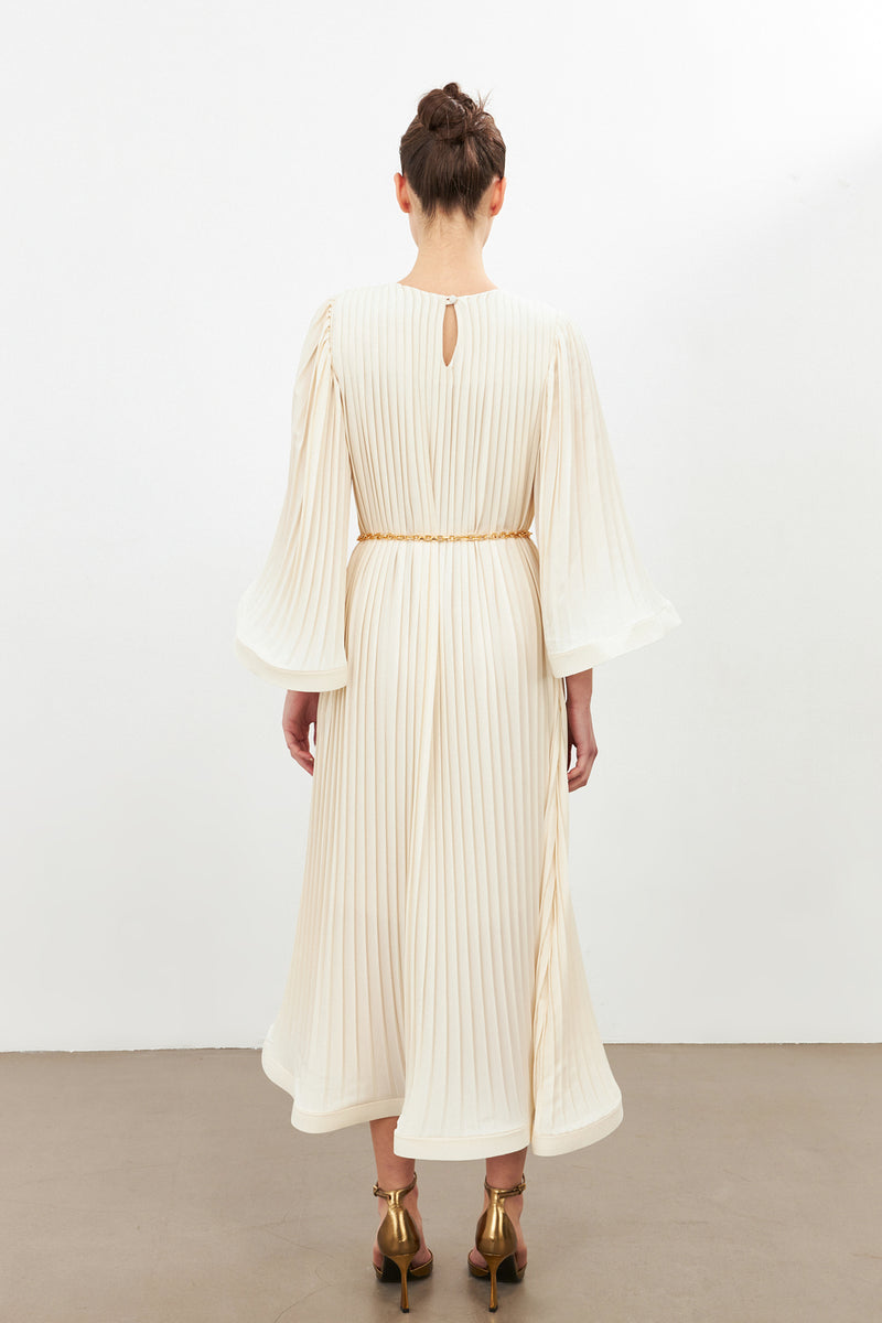 Setre Pleat Detailed Belted Dress Light Beige